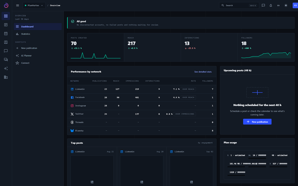 planvortex dashboard