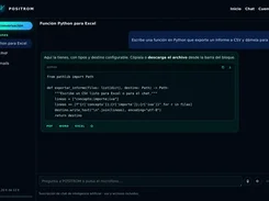 POSITROM chat interface showing a request for a Python function and a generated code block with copy and download icons.