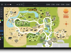 Desktop editor annotating a zoo map with text, arrow, color, and line controls.