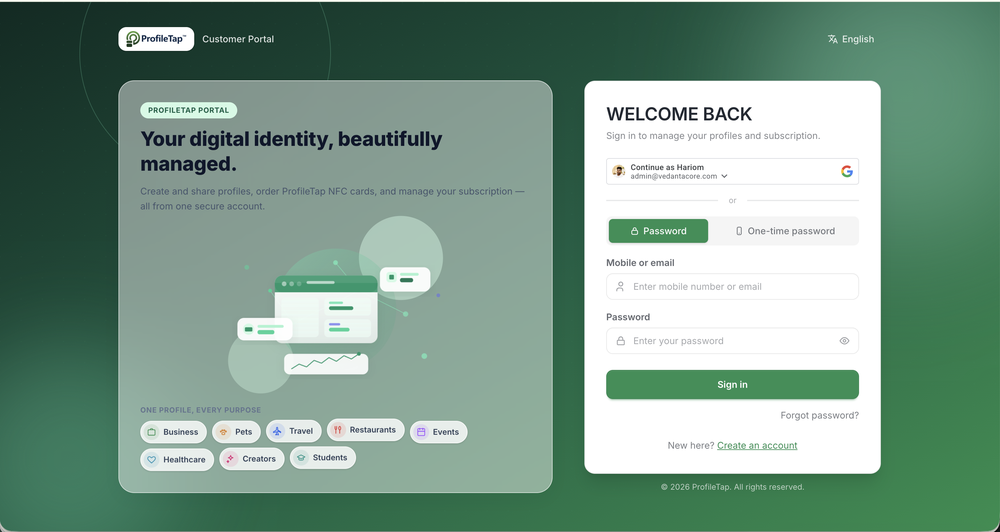 Login page