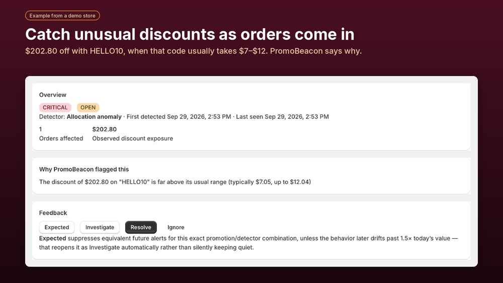 Flagged order with the reason