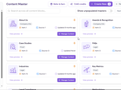 Knowledge Base & Content Master: Store and organize reusable company content such as case studies, FAQs, key metrics, industries, and company information for faster document creation.