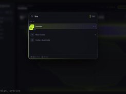 Dark command-palette overlay with the query “inv” and options for Invoices, New invoice, and Invite a teammate.