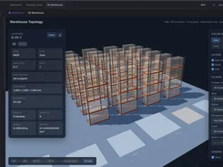3D warehouse topology with location details, warehouse layers and filters.