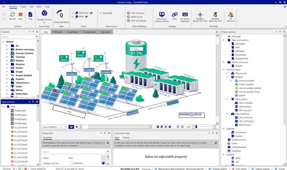 Editor with SVG-based plant overview (Example_Energy project)