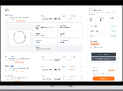 Desktop quote-builder screen with quoted parts, a circular part preview, build summary, current quote, and add-to-cart controls.