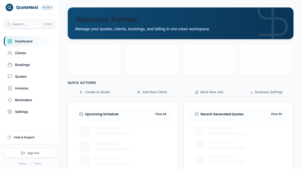 QuoteNest Solo Operator Dashboard & Active Pipeline