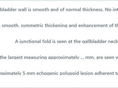 Scrollable list of gallbladder-related shortcut labels and truncated radiology report phrases.