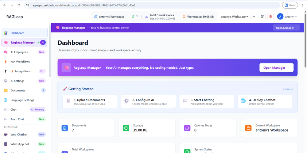 Dashboard Ragleap