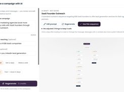 ReachEase campaign generator showing an AI draft for a SaaS founder outreach sequence, campaign inputs, controls, and a workflow preview.