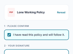 After reaching the end of the document, the employee ticks the confirmation and signs