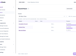 Mass hour entry for labs and service—log a date for the whole roster in one pass.