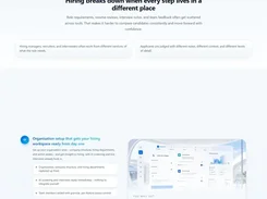 Recrutly landing page showing AI resume matching candidates, hiring workflow text, and an organisation setup workspace interface.