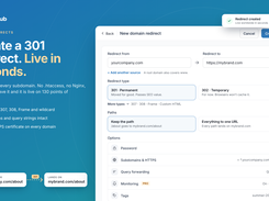 Create a redirect: source, destination, type and options