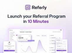 Referly referral-program dashboard with revenue chart, action items, and referral signup panels.