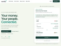 Remitz landing page with the message “Your money. Your people. Connected.” and a Canada-to-Burundi transfer quote panel.