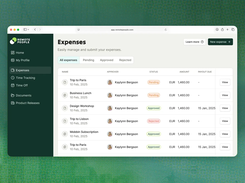 RemotePeople expenses: submit and track employee expenses by approver, approval status, currency, amount and payout date. Filter pending, approved and rejected requests.