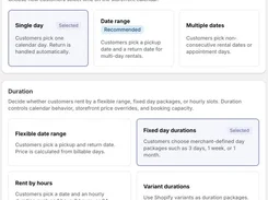 Rental booking type and duration configuration options.