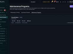 Reper Axis Maintenance Programs page showing a periodic maintenance program, counter intervals, assignments, work orders, and warning threshold.