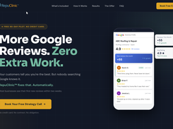 **RepuClinic™ Homepage** RepuClinic™ is built for local service businesses that want more Google reviews without adding work to their team. The homepage speaks to contractors and home service providers across 45+ categories.