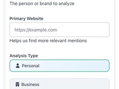 A clean, intuitive multi-step onboarding process. Users can easily request a personal, business, or product reputation analysis directly from their mobile device.