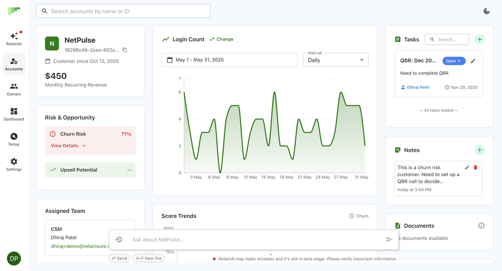 Gives a complete overview of an account with an AI copilot handy to answer more