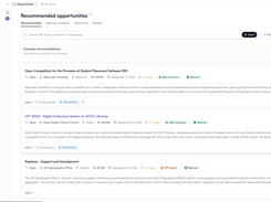 Tender discovery: recommended opportunities matched to company capabilities.