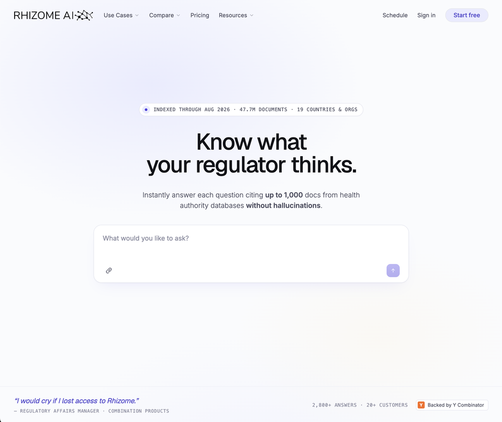 Rhizome home page showing the tag line and search window