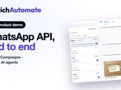 RichAutomate promotional graphic showing a web dashboard with a chat conversation panel and the text “WhatsApp API, end to end.”