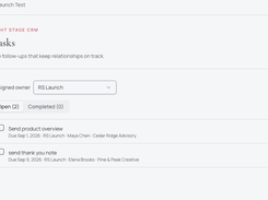 Manage follow-up tasks, due dates, ownership, related contacts and companies, and completed activities so opportunities do not fall through the cracks.