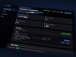 Dark-mode Ripton Cloud web interface for sending a package, with recipient, title, file upload area, attached file row, and sidebar navigation for Send files, Packages, Settings, and Admin.