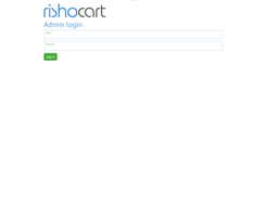 rishocart Admin login screen with the rishocart wordmark, email and password fields, and a Log in button.