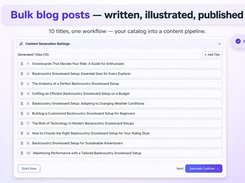 Bulk generation: up to 10 article titles in one run, ready for outlines and writing.