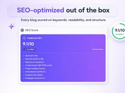 Every article gets an SEO score with a breakdown covering keywords, headings, links, image alt text and length.