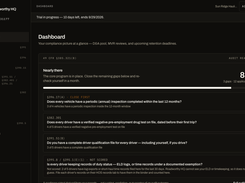 Compliance overview — D&A random pool, MVR review status, and upcoming expirations, each tagged with its CFR citation. (Demo fleet data.)