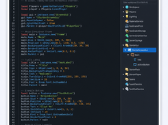 Roblox Studio-style editor view showing a Lua ScreenGui starter script alongside an Explorer hierarchy containing StarterScreenGui, Main, Title, and ActionButton.