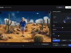 Virtual Studio camera controller with framing, lens, orbit, and render controls.