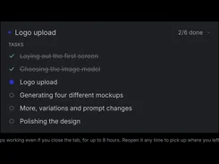 App Studio task-progress panel for logo upload and mockup generation.