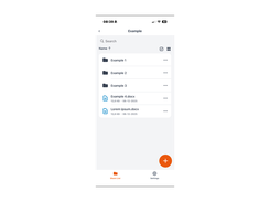 RushFiles mobile app interface showing files and folders inside a shared workspace, allowing users to access and manage documents from mobile devices.