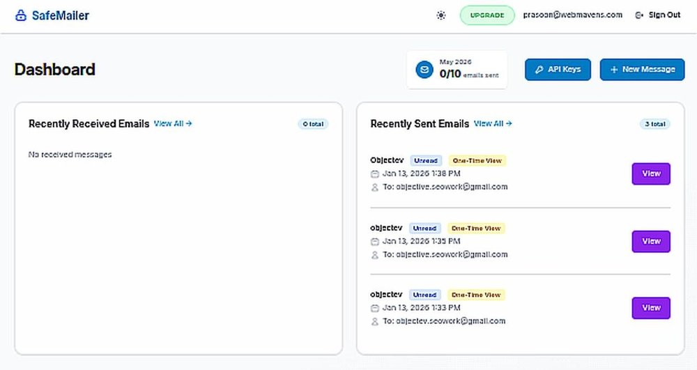 safemailer app dashboard