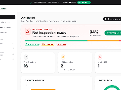 SafeSheet dashboard showing inspection readiness, SDS coverage, chemical totals, and compliance status.