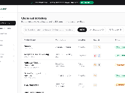 SafeSheet chemical inventory table with search, hazard icons, locations, and SDS review statuses.