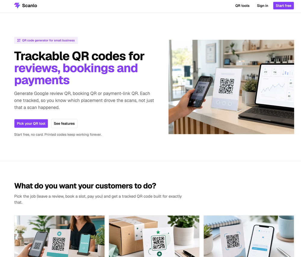 Scanlo - free and trackable QR codes for business - homepage