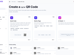 Create a QR Code three ways: Quick Code for direct links, Build a Page for a landing page, or AI Studio to generate one with AI.