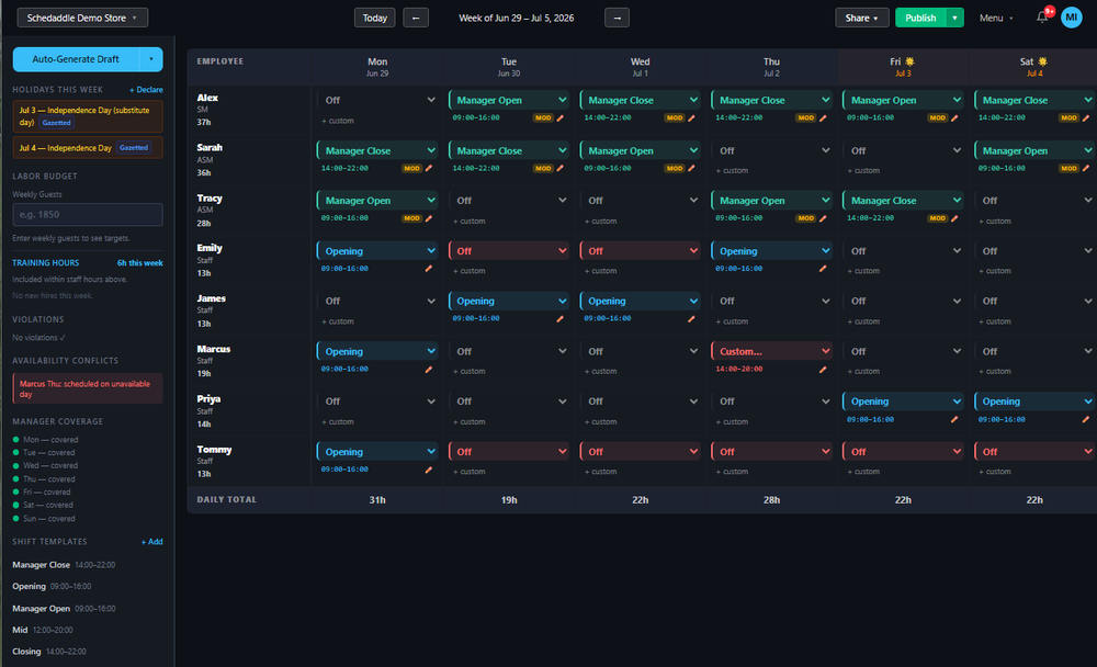 Weekly Schedule view
