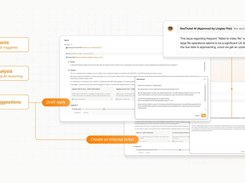 Annotated SeaTicket agent workflow showing Events, Analysis, Suggestions, a draft reply, and creation of an internal ticket.