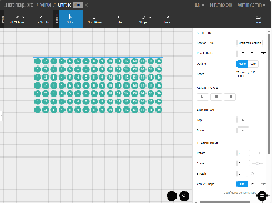 Seat-map editor showing a selected rectangular block of numbered teal seats and section alignment and transform controls.