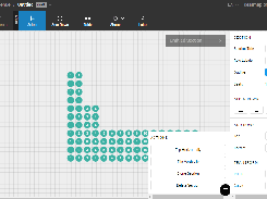 Seat-map editor with an L-shaped numbered seating section, section settings, and an Actions menu for flipping, cloning, or deleting the section.