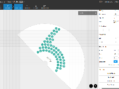 Seat-map editor showing a curved, rotated seating section inside a large outlined venue shape, with transform controls visible.