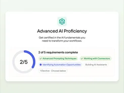 Advanced AI Proficiency progress panel showing two of five requirements complete.